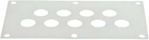 Weiße Dichtung von Bosch mit mehreren runden Aussparungen, geeignet für Wärmetauscher, zeigt ein flaches Design mit Befestigungslöchern an den Ecken.